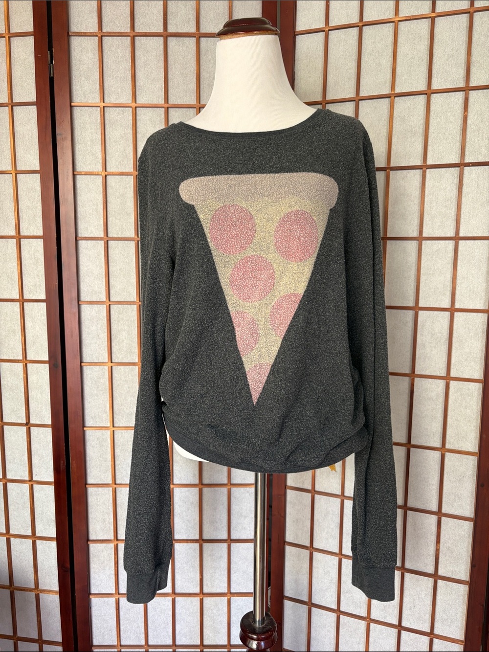 Wildfox Charcoal Gray Pizza Cozy Pullover
